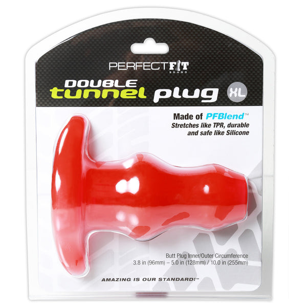 Perfect Fit Double Tunnel Plug Hollow Butt Plug Extra Large Red